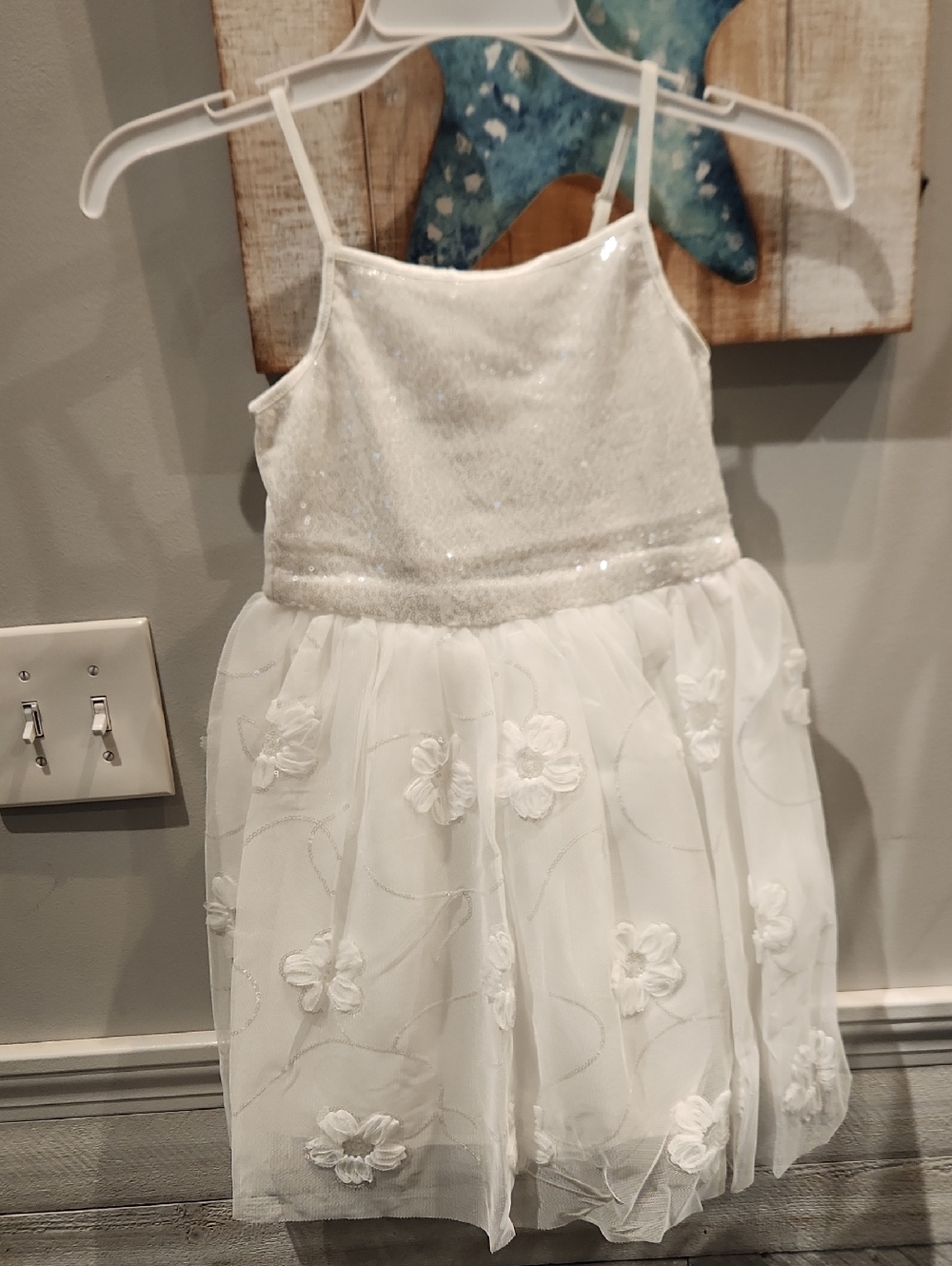 NWT Zenzi Girls White Sequin Top Dress w/flowers On Bottom Sz S(6/7)